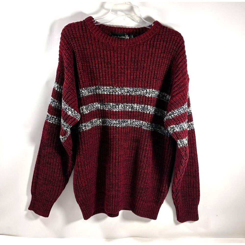 Vintage Knights Of‎ Round Table Acrylic Striped Sweater Bulky Knit Weave Large L
